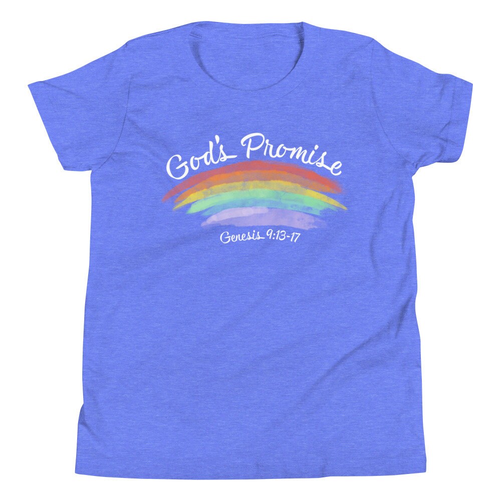 God’s Promise Christian Rainbow Youth Short Sleeve T-Shirt, Genesis 9:13-17 Bible Verse Shirt for Kids