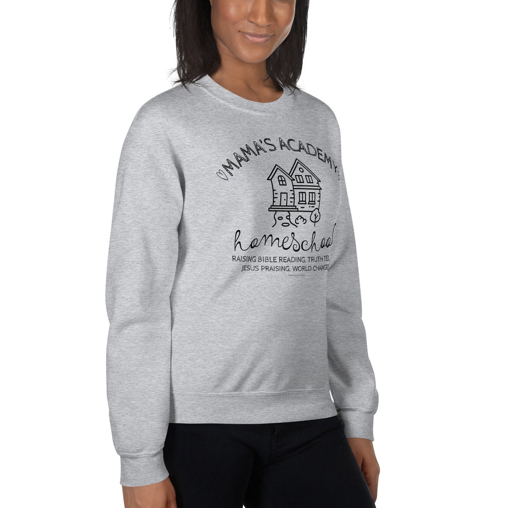 Mama’s Academy Homeschool, Raising Bible Reading, Truth Telling, Jesus Praising, World Changers Crewneck Sweatshirt, Christian Mom Gift