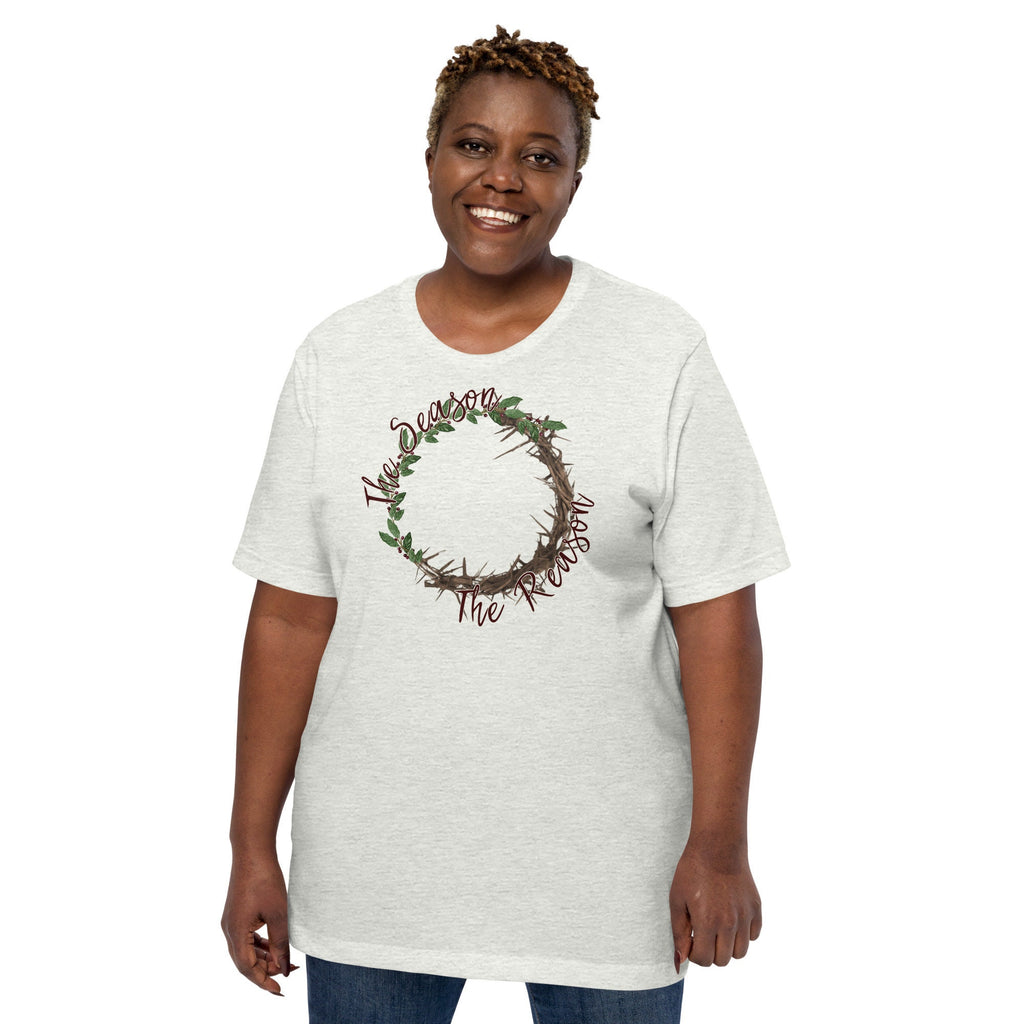 The Reason the Season Christmas Shirt, Christian Christmas T Shirts for Women, Wreath and Crown of Thorns