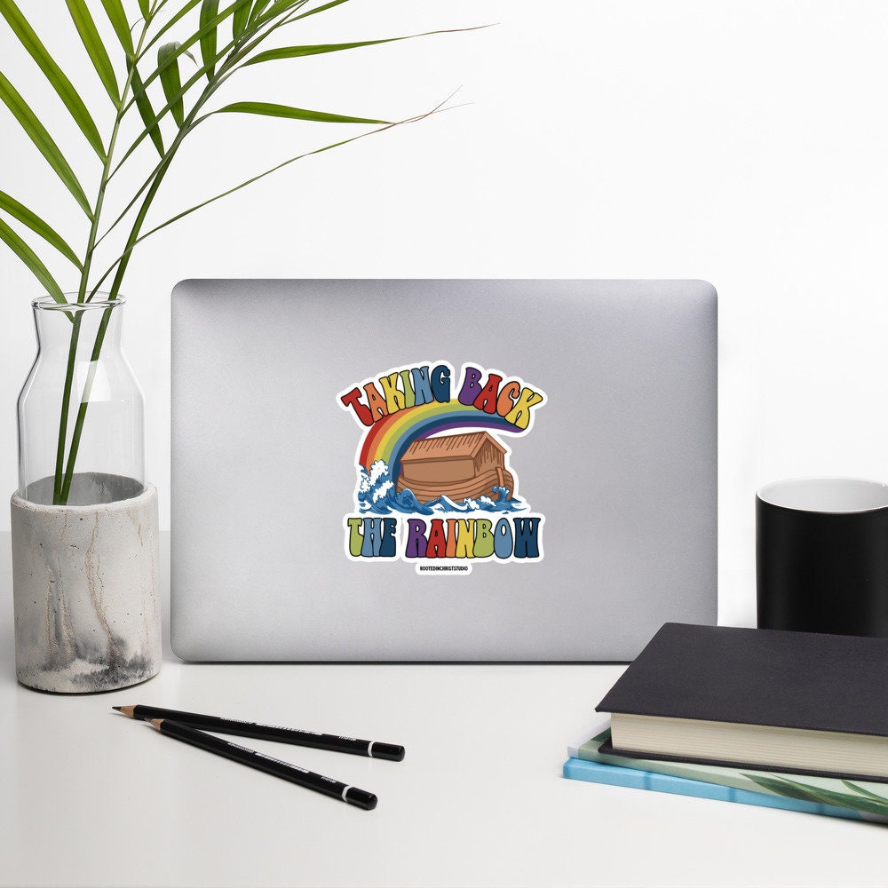 Taking Back The Rainbow Bubble-free Sticker, Christian Rainbow with Noah’s Ark and Seven Color Rainbow Durable Vinyl Sticker