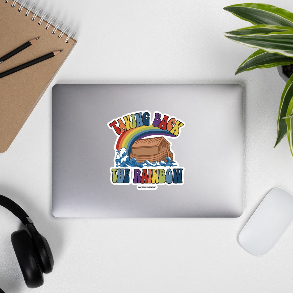 Taking Back The Rainbow Bubble-free Sticker, Christian Rainbow with Noah’s Ark and Seven Color Rainbow Durable Vinyl Sticker