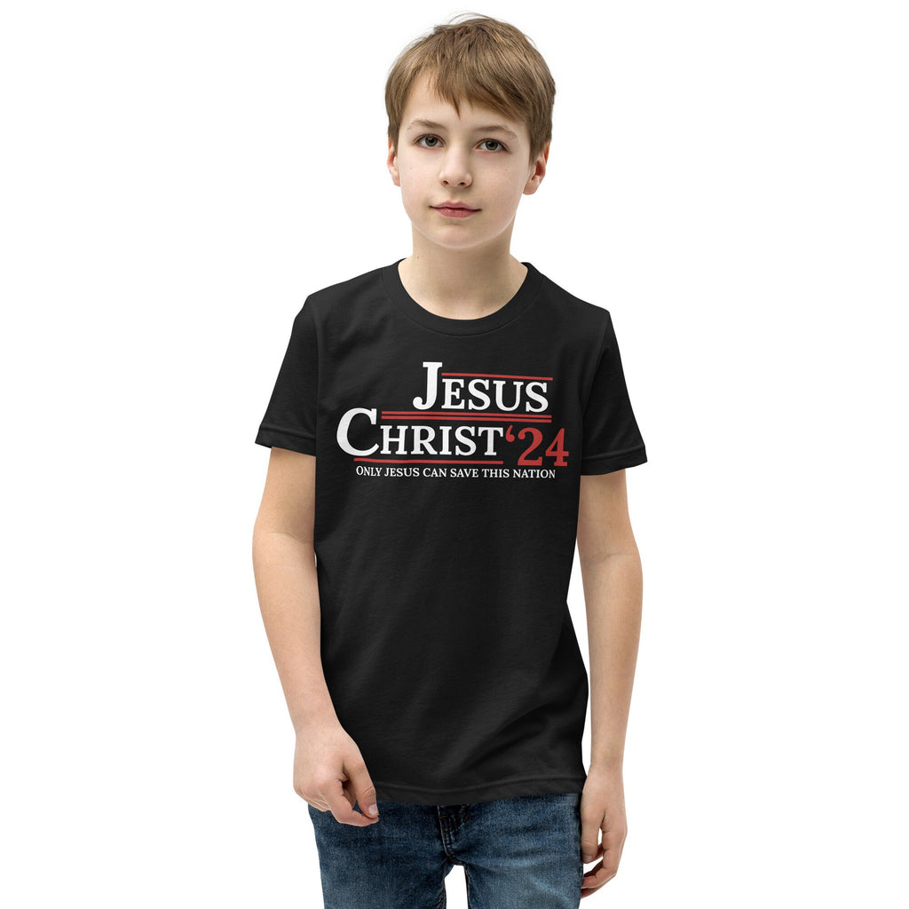 Jesus Christ ‘24:  Only Jesus Can Save This Nation Youth Shirt, Christian Shirts for Kids, Matching Christian Family Shirts