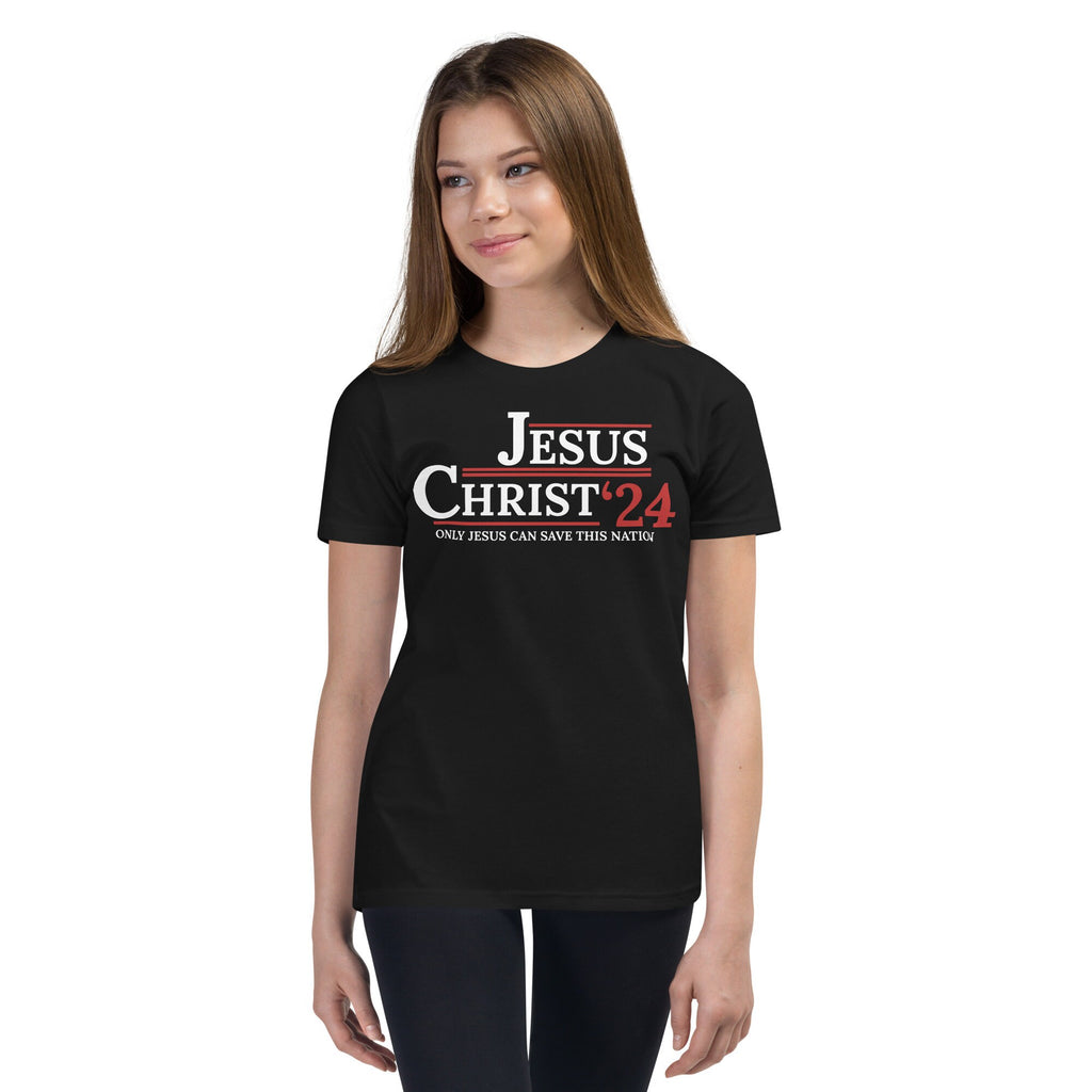 Jesus Christ ‘24:  Only Jesus Can Save This Nation Youth Shirt, Christian Shirts for Kids, Matching Christian Family Shirts