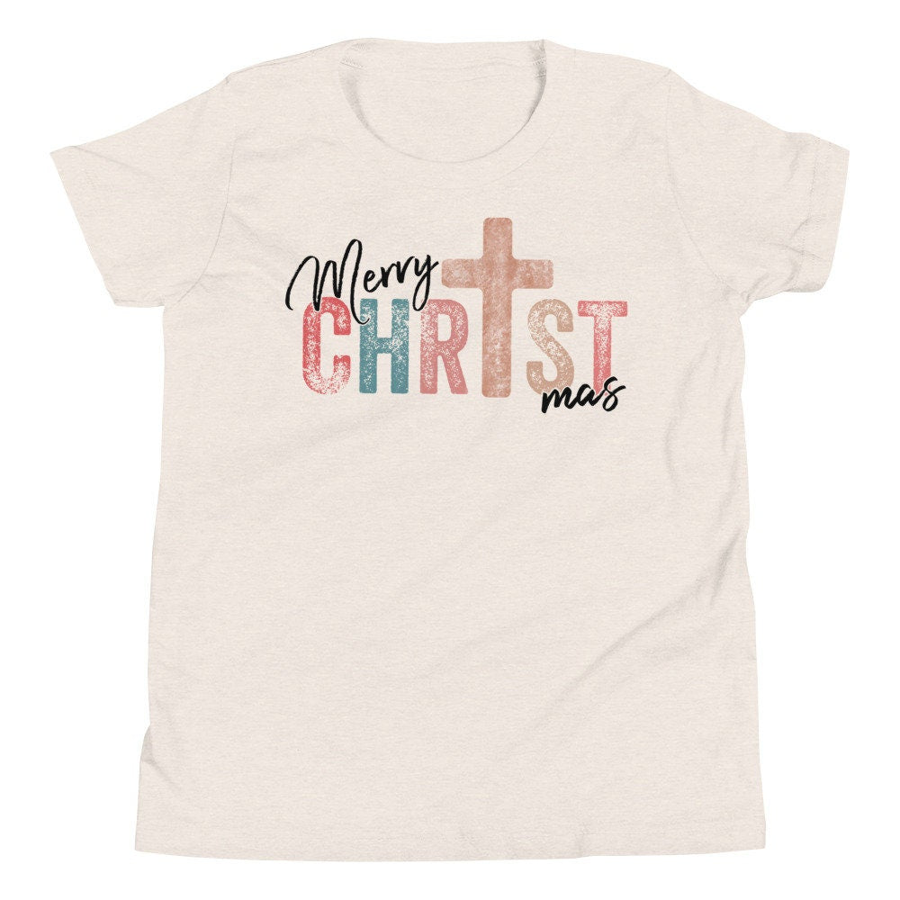 Merry CHRISTmas Youth T-Shirt, Christian Christmas Shirts for Kids, Matching Family Christmas Shirts, Christian Gifts for Girls