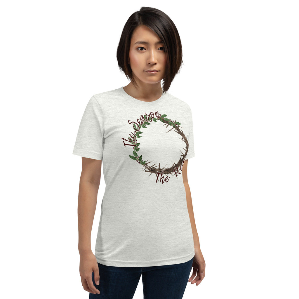 The Reason the Season Christmas Shirt, Christian Christmas T Shirts for Women, Wreath and Crown of Thorns