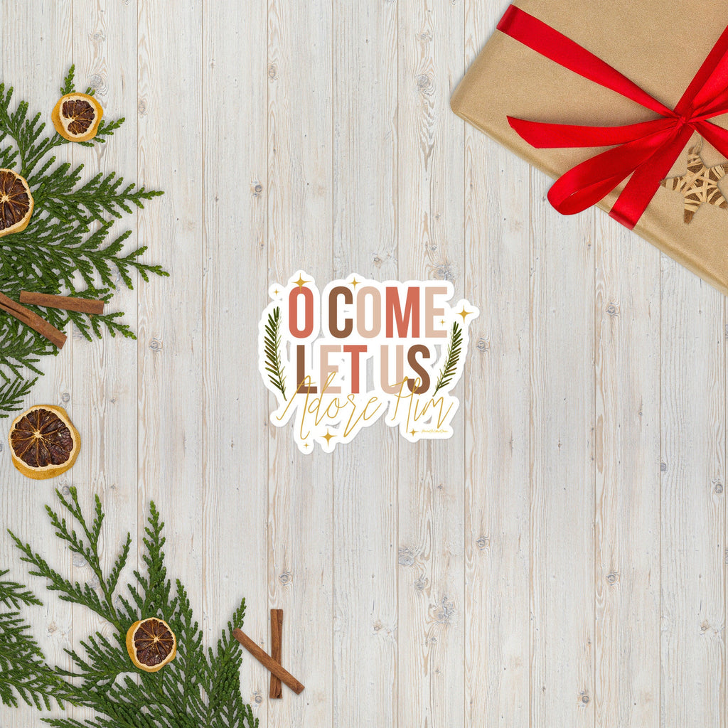 O Come Let Us Adore Him Bubble-free Sticker, Custom Christian Christmas Stickers, Stocking Stuffers