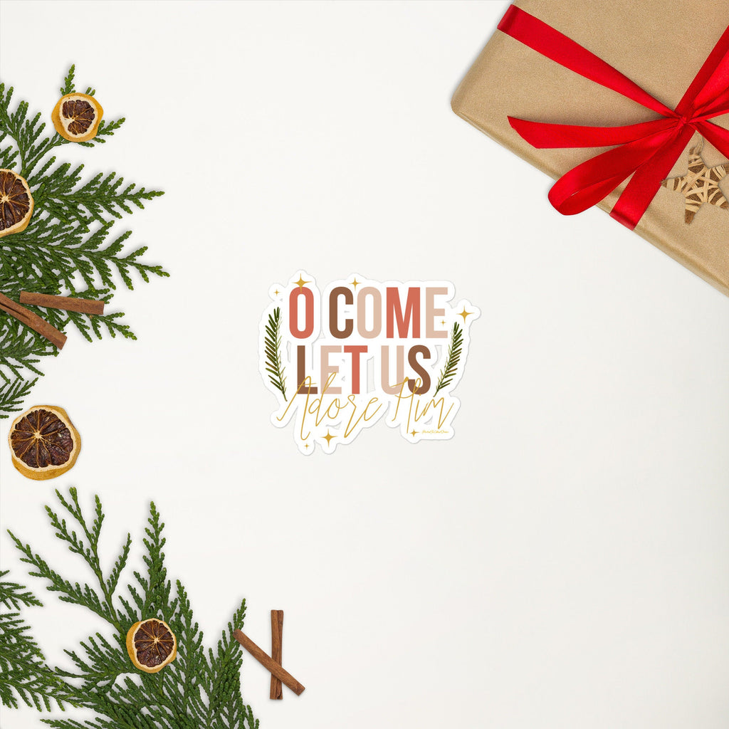 O Come Let Us Adore Him Bubble-free Sticker, Custom Christian Christmas Stickers, Stocking Stuffers