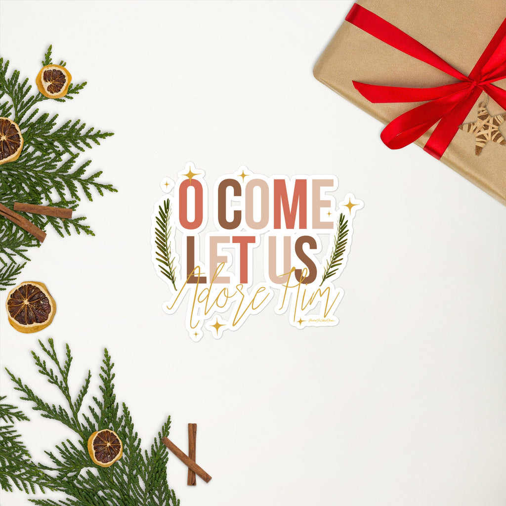 O Come Let Us Adore Him Bubble-free Sticker, Custom Christian Christmas Stickers, Stocking Stuffers