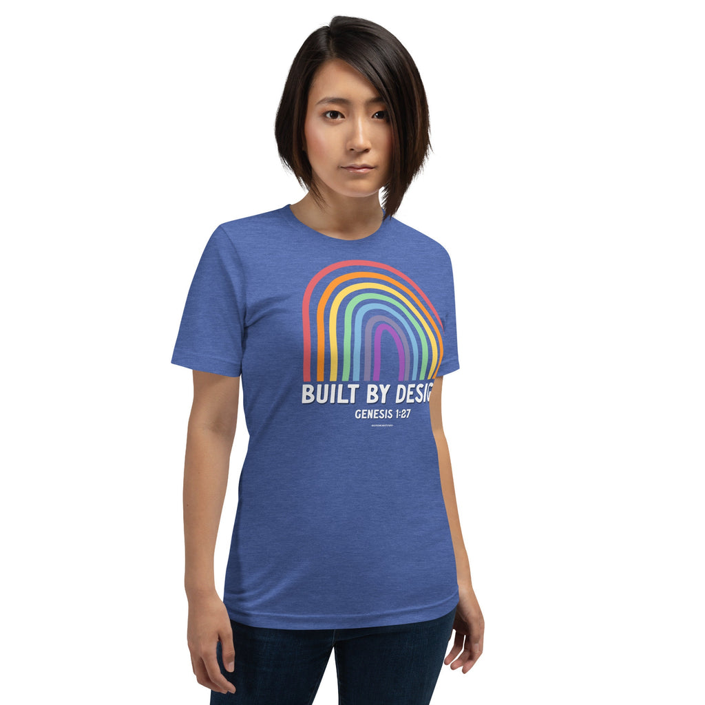 Built By Design Shirt, Christian Rainbow T Shirt, Genesis 1:27 Christian Bible Verse Tee