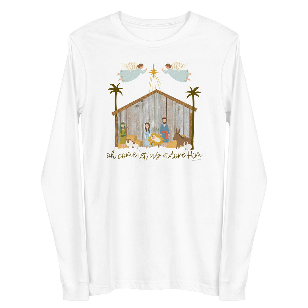 Oh Come Let Us Adore Him Christmas Nativity Long Sleeve Tee Shirt