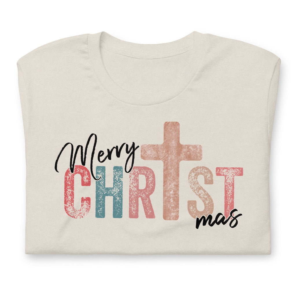 Merry CHRISTmas with Cross Shirt, Christian Christmas T Shirt for Women, Christmas Gifts for Christians