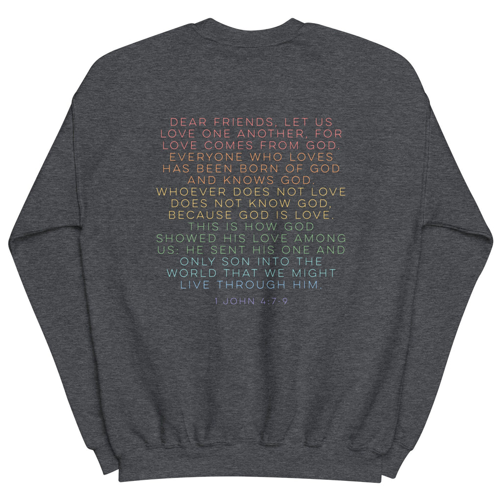 God Is Love 1 John 4:8 Christian Bible Verse Crewneck Sweatshirt with Back Print, Christian Christmas Gifts