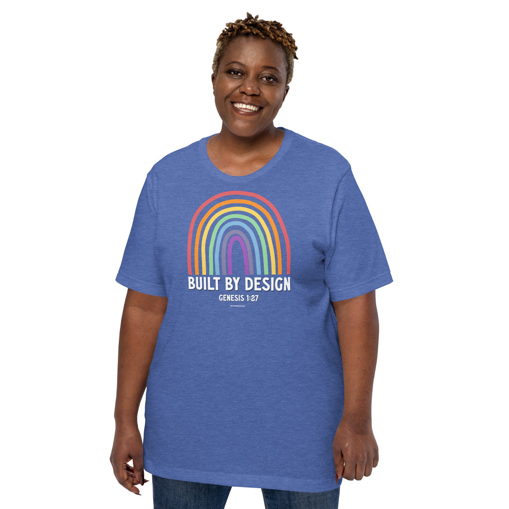 Built By Design Shirt, Christian Rainbow T Shirt, Genesis 1:27 Christian Bible Verse Tee