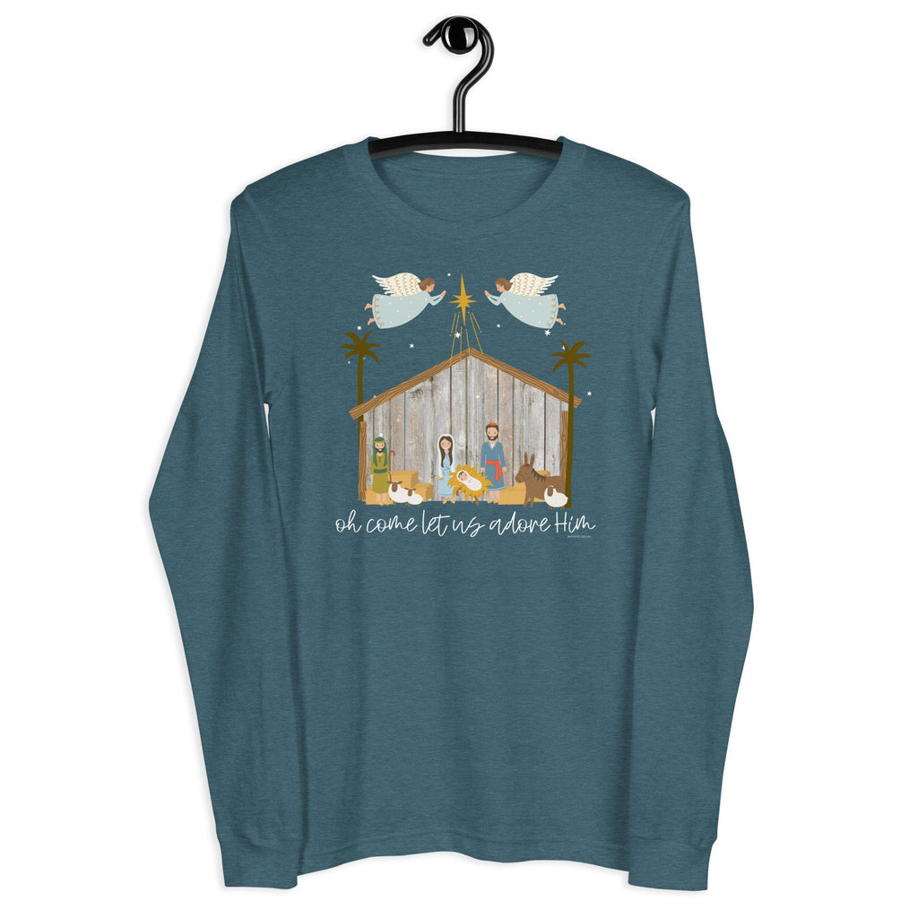 Oh Come Let Us Adore Him Christmas Nativity Shirt Long Sleeve Tee Shirt