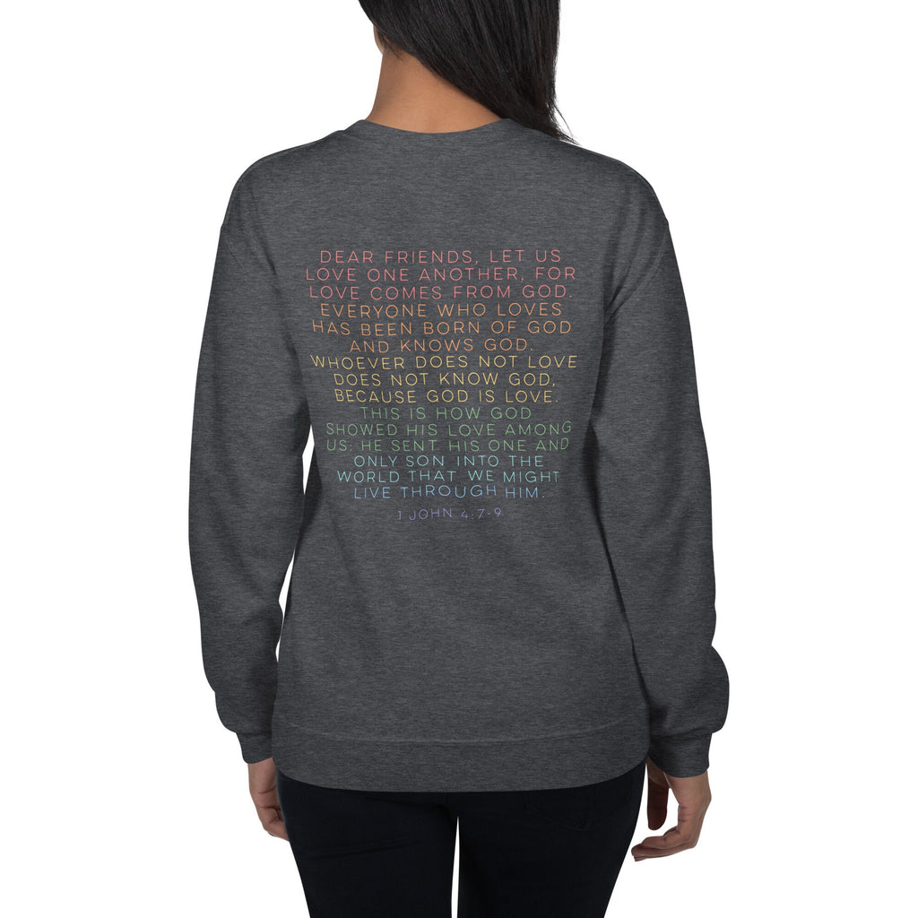 God Is Love 1 John 4:8 Christian Bible Verse Crewneck Sweatshirt with Back Print, Christian Christmas Gifts